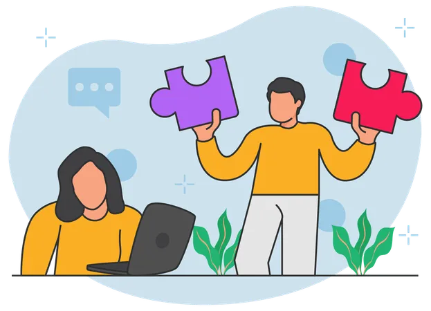 Employees solving business puzzles  Illustration