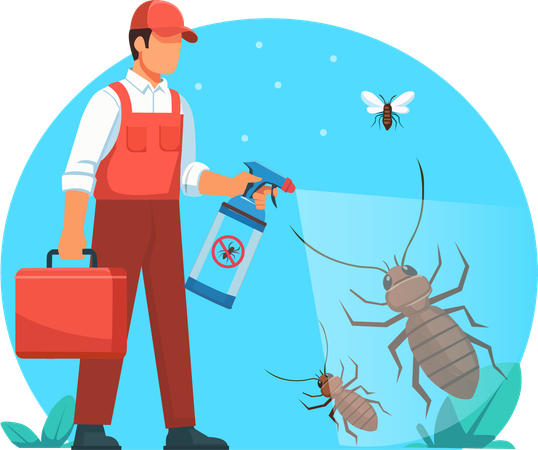 Employees spraying insecticide for termites  Illustration