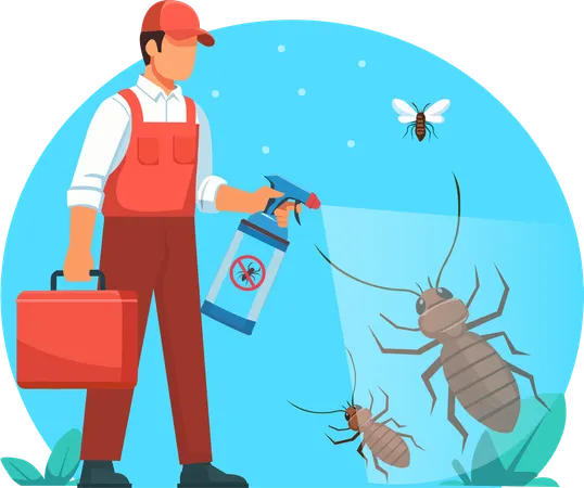 Employees spraying insecticide for termites  Illustration