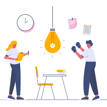 Employees struggling with new idea  Illustration
