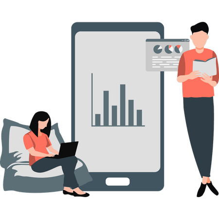 Employees study about graphs  Illustration