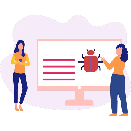 Employees talking about bug virus on monitor  Illustration