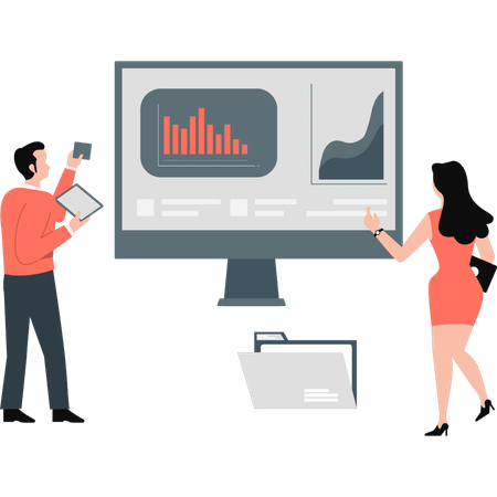 Employees talking about growth chart in meeting  Illustration