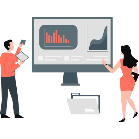 Employees talking about growth chart in meeting  Illustration