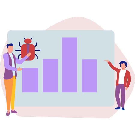 Employees talking about virus on bar graph  Illustration