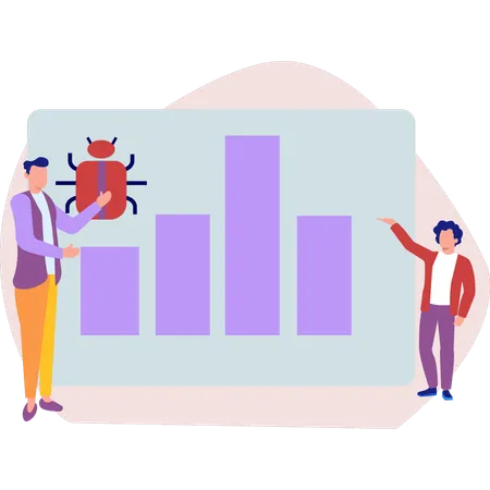 Employees talking about virus on bar graph  Illustration