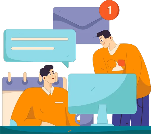 Employees talking on mail responses  Illustration