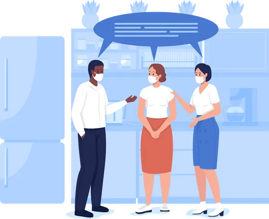 Employees talking while wearing face-masks  Illustration