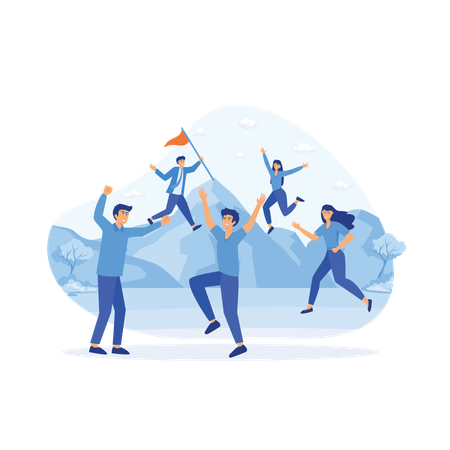 Employees team achieves their target  Illustration