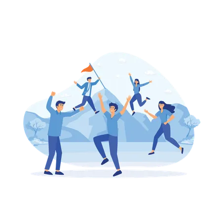 Employees team achieves their target  Illustration
