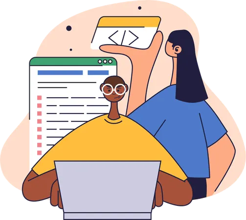 Employees testing company's software  Illustration