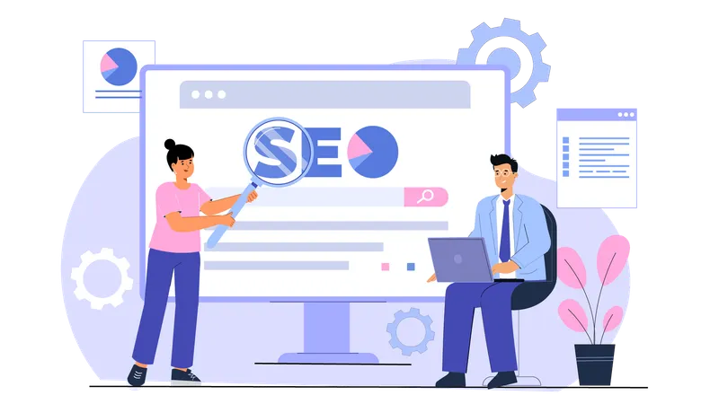 Employees together work on SEO management  Illustration