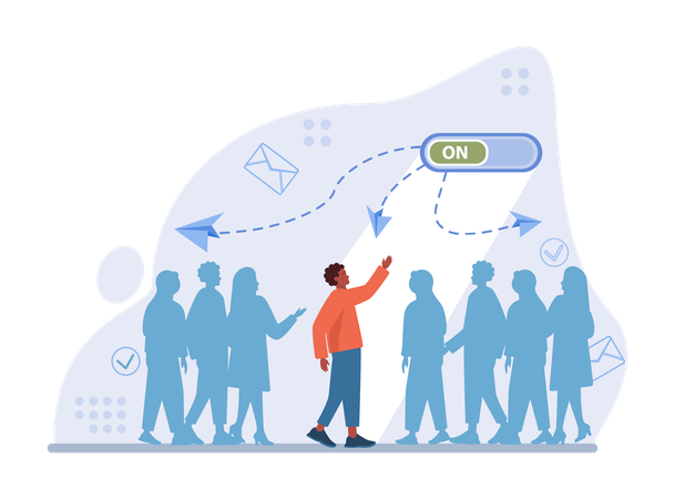 Employees toggles on their internet to join online meeting  イラスト