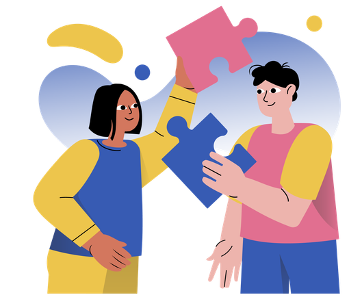 Employees trying to solve business puzzle  Illustration