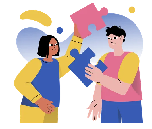 Employees trying to solve business puzzle  Illustration