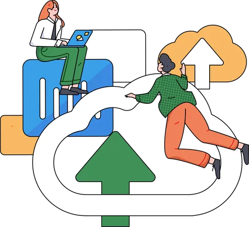 Employees upload files on cloud  Illustration