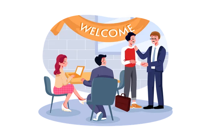 Employees welcoming new employee in office Illustration