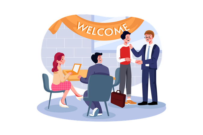 Employees welcoming new employee in office  Illustration