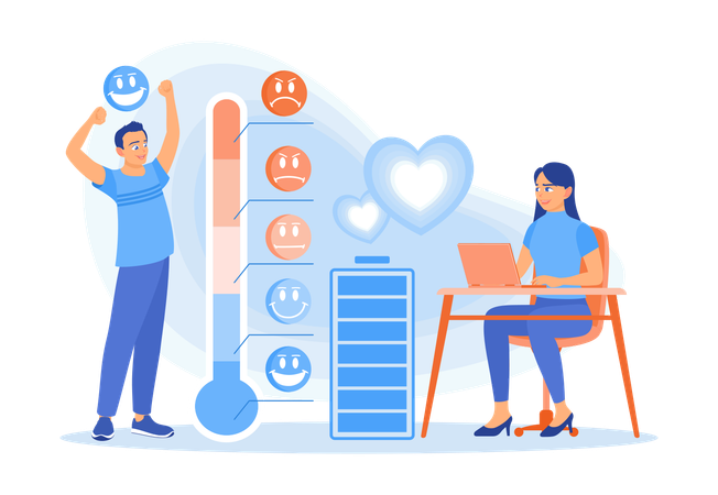 Employees with fully charged energy batteries work enthusiasticall  Illustration