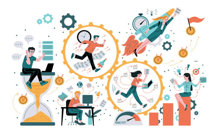 Employees with high productivity doing job efficiently  Illustration