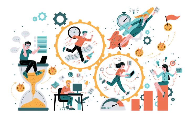 Employees with high productivity doing job efficiently  Illustration