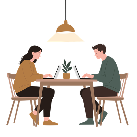 Employees work from remote places  Illustration