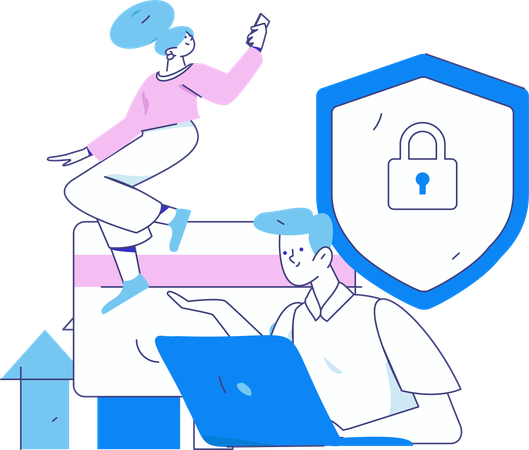 Employees work on business protection  Illustration