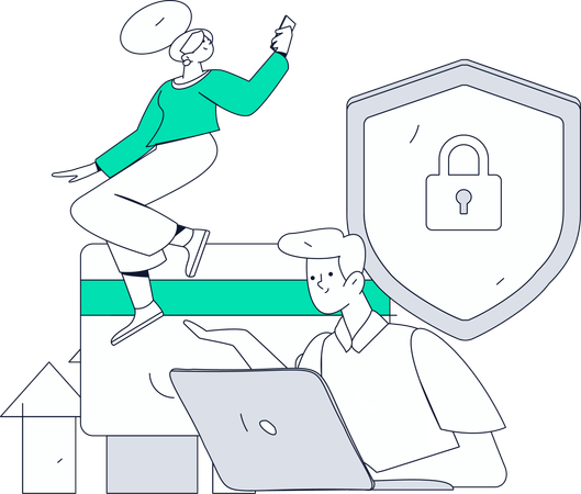 Employees work on business protection  Illustration