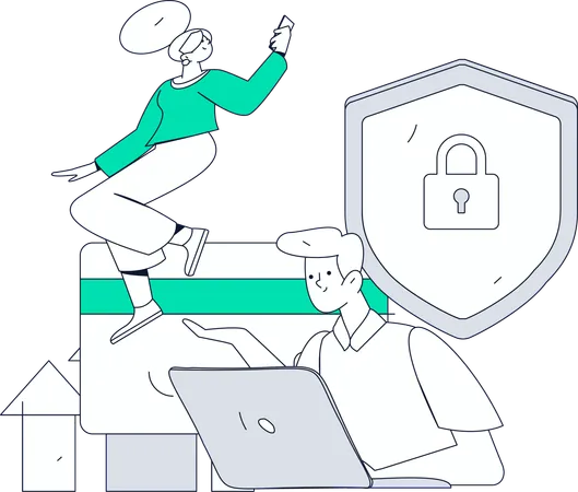 Employees work on business protection  Illustration