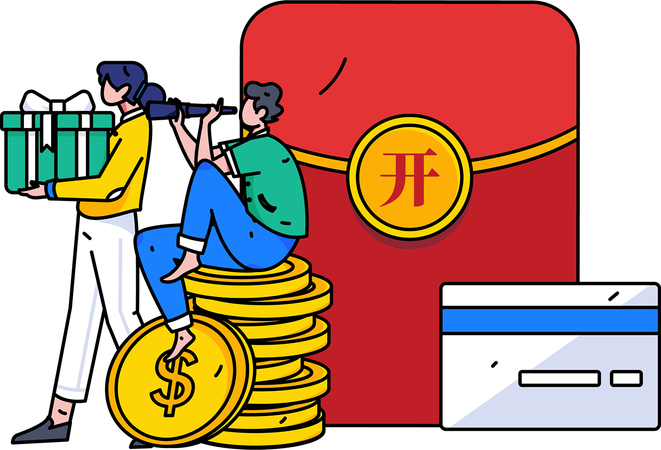 Employees work on financial data vision  Illustration