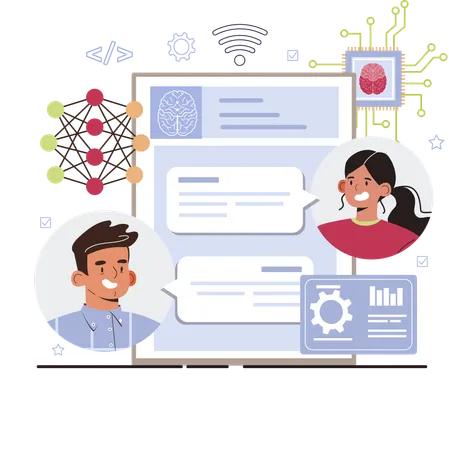 Employees work on network configuration  Illustration