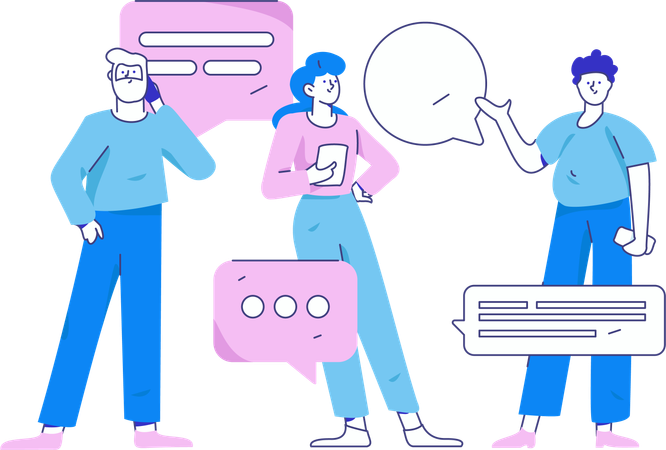 Employees work on online chats  Illustration