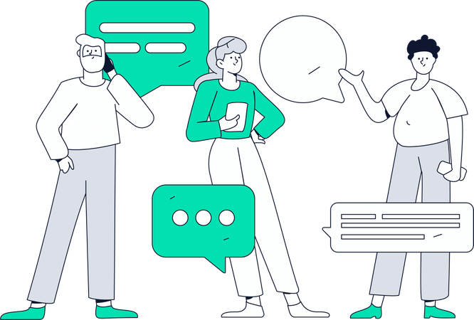 Employees work on online chats  Illustration