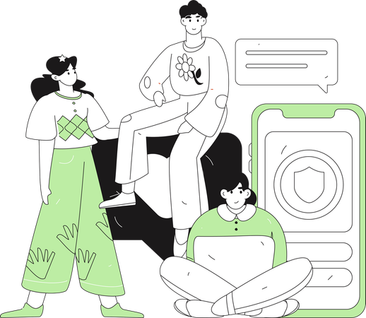 Employees work on system security techniques  Illustration