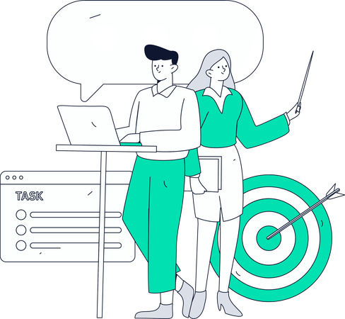 Employees work on target achievement  Illustration