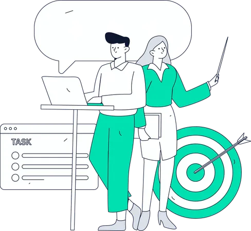 Employees work on target achievement  Illustration