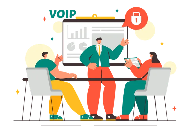 Employees work on VOIP security  Illustration