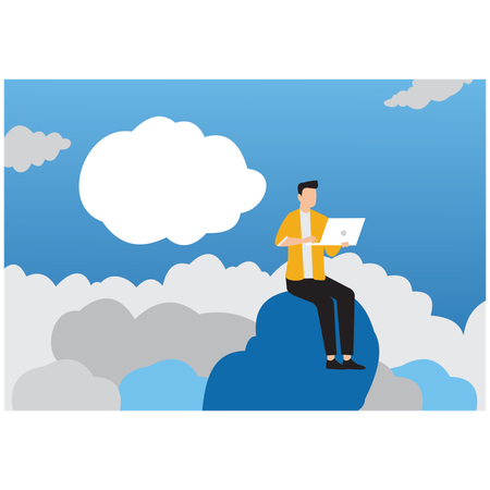 Employees work remotely using cloud technology  Illustration