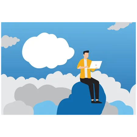 Employees work remotely using cloud technology  Illustration