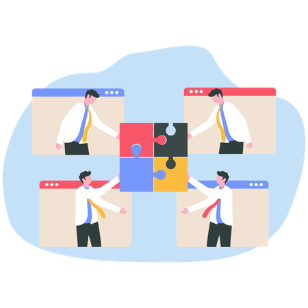 Employees work together in solving business problems  Illustration