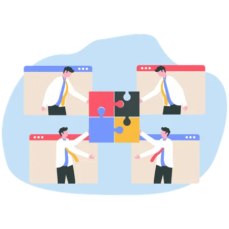 Employees work together in solving business problems  Illustration