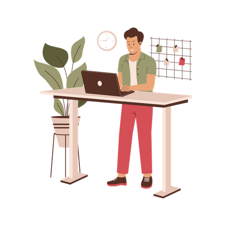 Employees work while standing at work desks  Illustration
