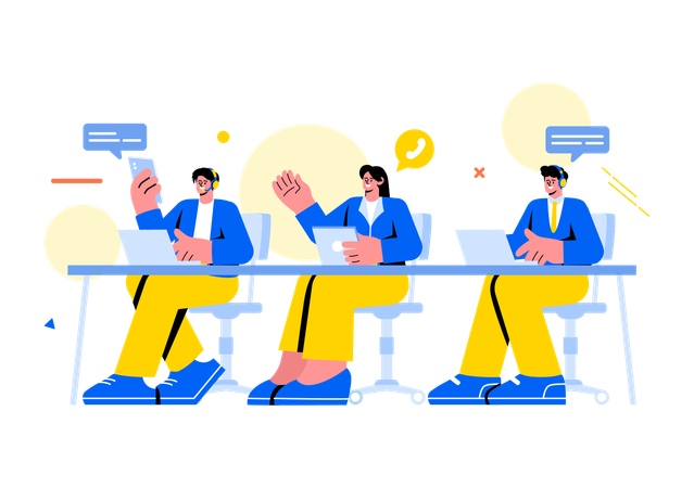 Employees working at call center agency  Illustration