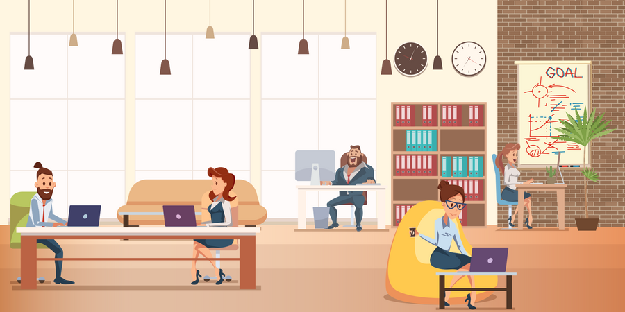 Employees working at office Illustration