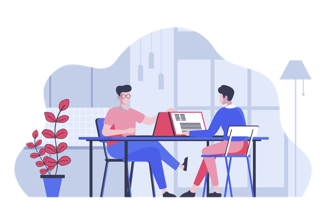 Employees working at project distantly and connecting together  Illustration