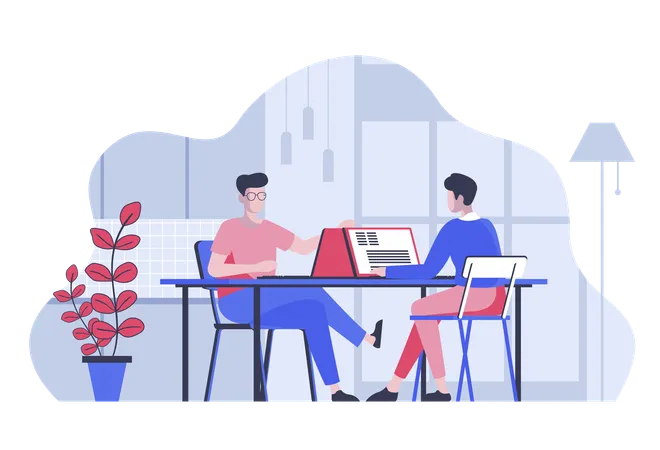 Employees working at project distantly and connecting together  Illustration