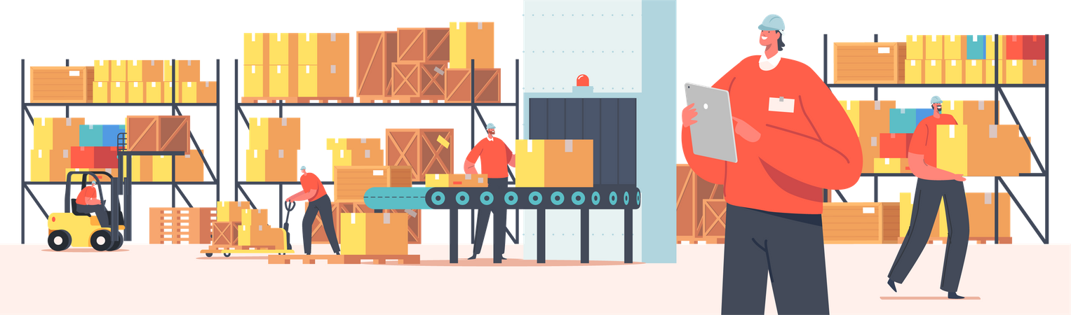 Employees working at warehouse  Illustration