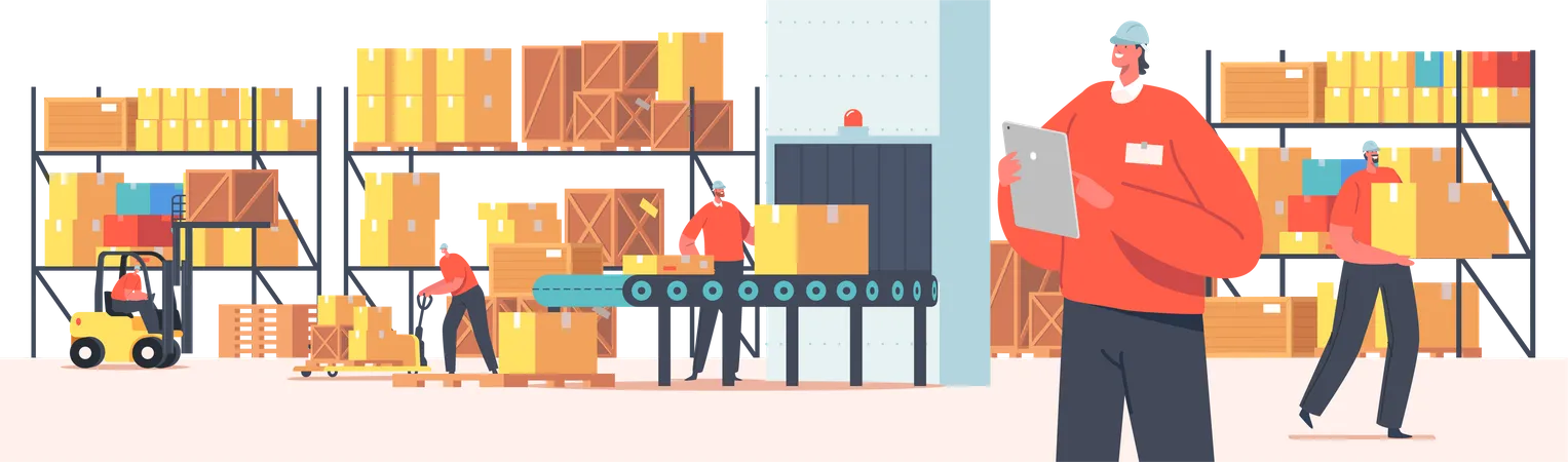 Employees working at warehouse  Illustration