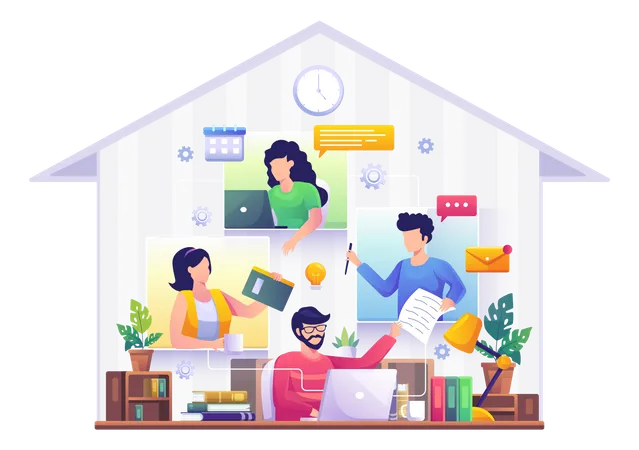 Employees Working From Home On A Project Illustration