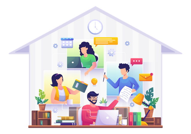 Employees Working From Home On A Project  Illustration